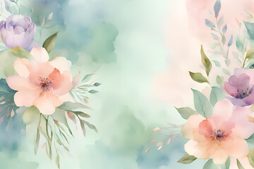 Delicate Watercolor Background with Soft Floral Patterns in Pastel Colors for Feminine and Spring Designs
