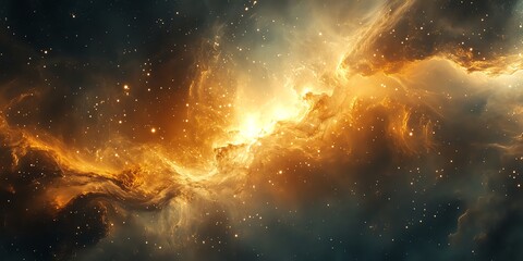 Cosmic Nebula with Golden Dust and Stars.