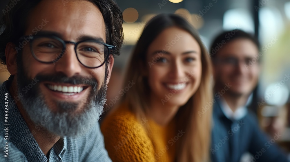 Aufkleber Successful business team connecting with their clients on a video call Happy business people having an online meeting in an office Networking and collaboration in a creative workplace : Generative AI