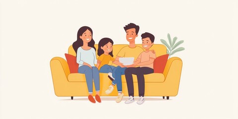 Happy family enjoying time together on the couch at home.