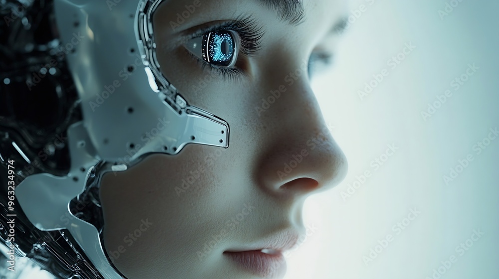 Poster Ai technology Artificial Intelligence man using technology smart robot AI artificial intelligence by enter command prompt for generates something Futuristic technology transformation C : Generative AI