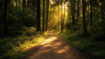 Obraz premium Sunbeams through Forest Path