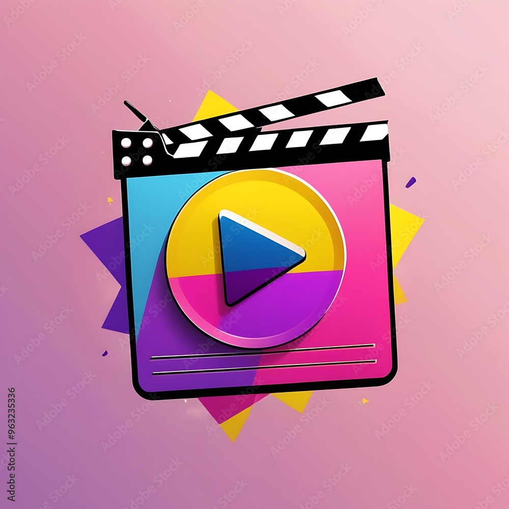 Fototapete clapperboard logo with play button vibrant gradient design