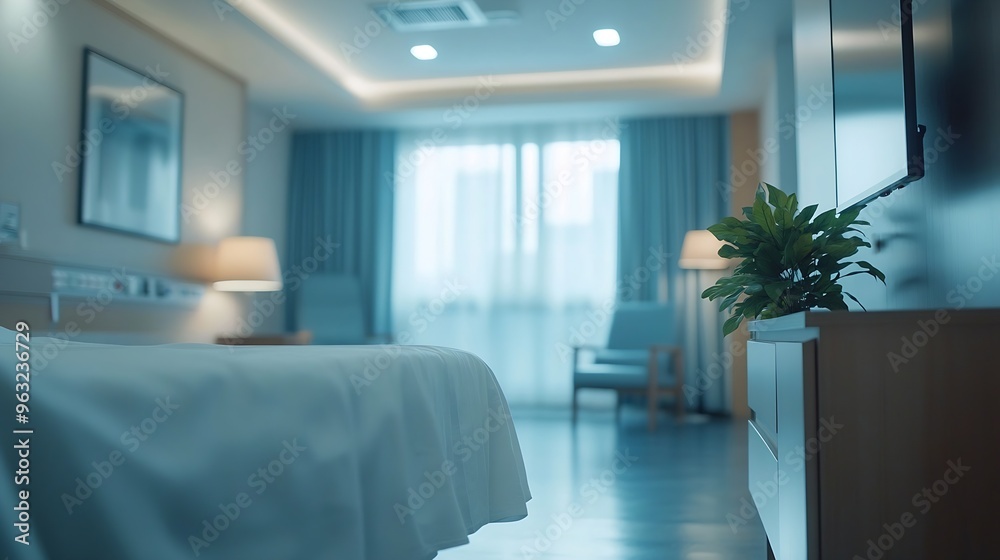 Aufkleber blur image of hospital room light blurred background and texture for use blank office or medical ins