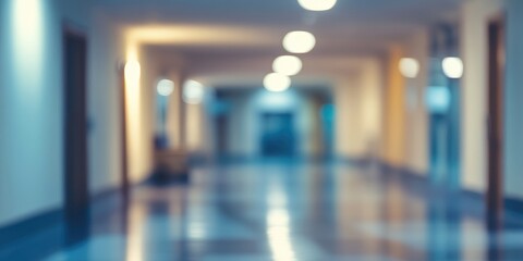 Blurred background of a hospital or clinic corridor.