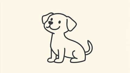 Fototapeta premium A simple line-drawn dog with a wagging tail, perfect for use in a mobile app.