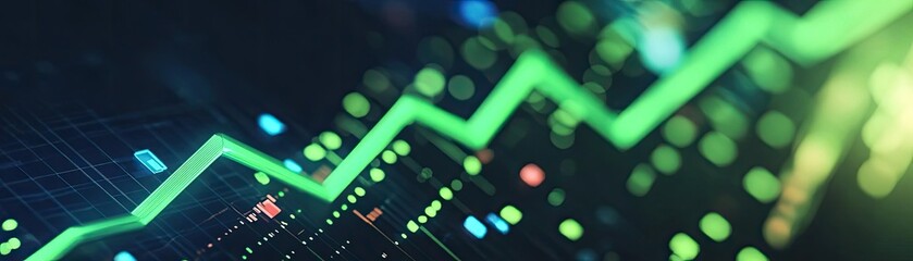 Dynamic financial chart showcasing growth with bright green line, representing success and upward trends in business analytics.