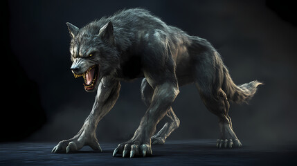 3d illustration of a werewolf on dark background with clipping path. Werewolf. Illustration