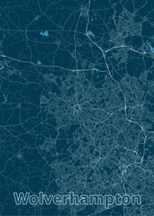 Wolverhampton, United Kingdom artistic blueprint map poster