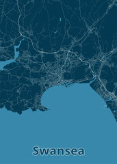 Swansea, United Kingdom artistic blueprint map poster