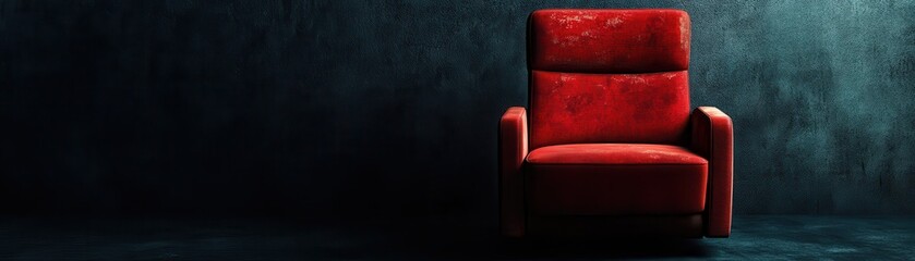 Luxurious Red Armchair Against Dark Textured Wall in Minimalist Setting