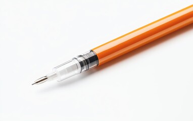 Fototapeta premium A close-up view of an orange pen with a transparent barrel and fine tip, perfect for stationery and writing-themed projects.