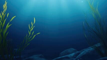 Obraz premium Serene Underwater Scene with Sunlight Filtering Through Water and Aquatic Plants