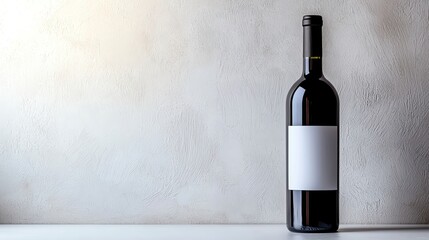 Elegant wine bottle with blank label on simple backdrop, perfect for branding and marketing design projects.