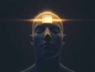 Futuristic Concept of Human Mind with Glowing Light on Forehead in Dark Background