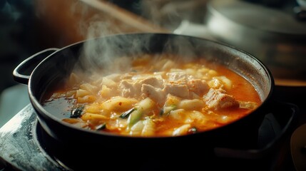 Spicy Kimchi Jjigae with Tofu, Beef, and Vegetables in Rich Broth