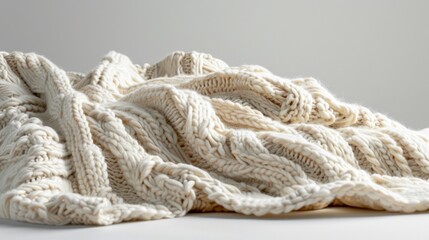 A cozy hand-knitted blanket with a chunky, textured pattern