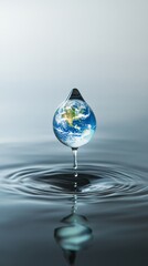 Earth reflected in a water droplet on