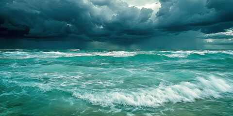 Raging Storm Within - A stormy sky reflected in the turbulent waters of a turquoise ocean.
