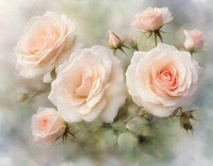 watercolor Background of delicate roses. The photograph shows a background of flowers