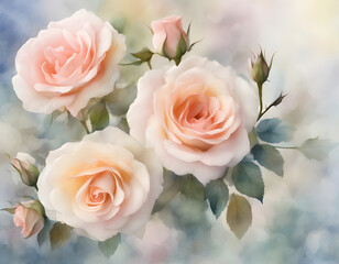 watercolor Background of delicate roses. The photograph shows a background of flowers