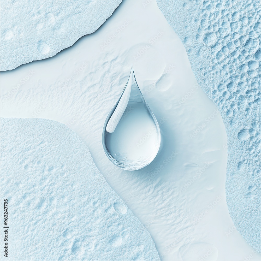 Fototapete the design showcases a single water drop symbolizing hydration, surrounded by a serene textured blue