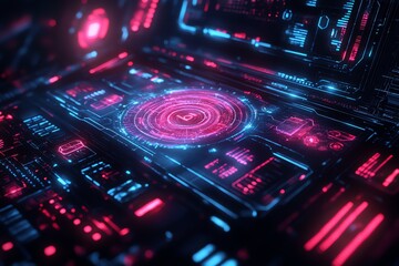 Fototapeta premium Futuristic Interface with Glowing Blue and Red Lights.