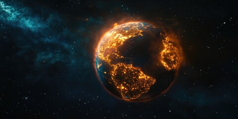 Planet Earth glowing in the darkness of space, showcasing civilization.