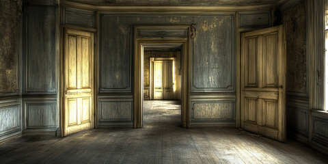 Obraz premium Eerie Silence of the Empty Halls - An abandoned mansion, its doors creaking in the silence