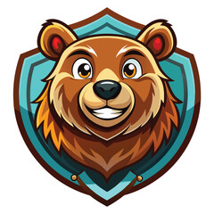Cartoon Brown Bear Mascot Head in a Shield