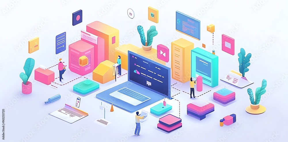 Aufkleber Isometric Illustration of a Team Working on a Project.