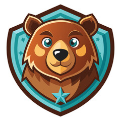 Brown Bear Mascot Inside Blue Shield With Star