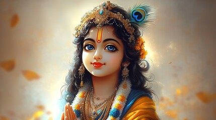 
Lord Krishna wallpaper with a gold background and flowers