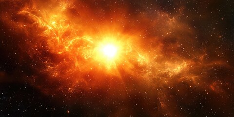 The sun shining brightly in the vast darkness of space.