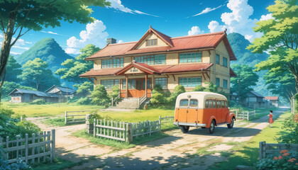 Cute old school outdoor nature with anime style