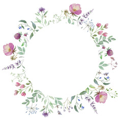 Watercolor floral frame. Hand drawn illustration. Vector EPS.