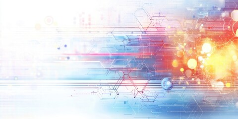 Obraz premium Abstract innovation and communication technology concept with a white background and digital science elements.