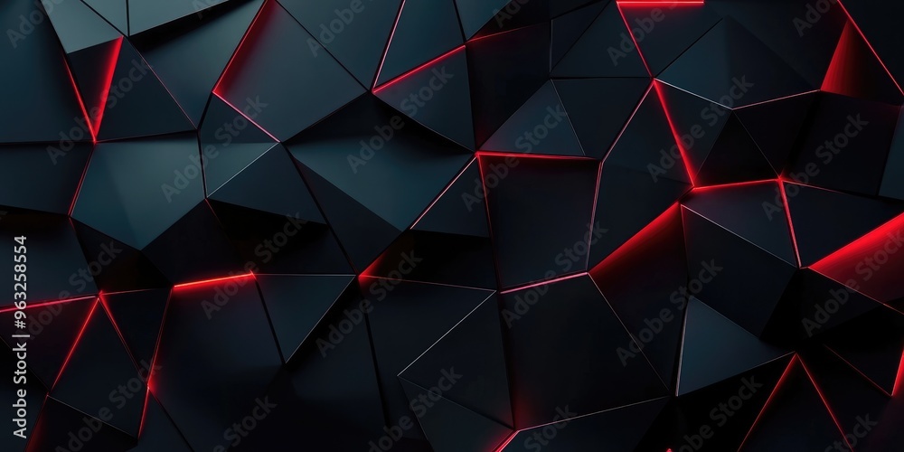 Poster Futuristic high-tech dark background with a triangular block texture in 3D.
