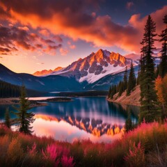 Beautiful sunset in the mountains