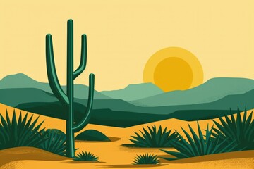 Modern eco-friendly house with solar panels, surrounded by desert landscape and greenery, showcasing sustainable architecture.. Beautiful simple AI generated image