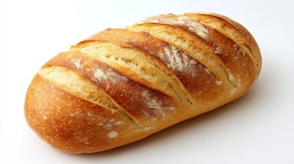 A Single Loaf of Crusty White Bread on White Background