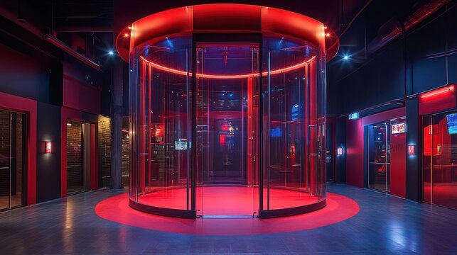 Converted grain silo vertical indoor skydiving facility  in a vibrant, highenergy shot with dynamic lighting and a focus on the unique architectural adaptation for indoor skydiving