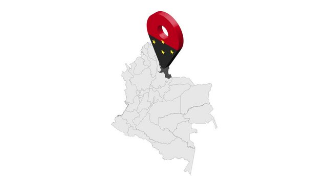 Location Norte de Santander Department  on map Colombia. 3d Norte de Santander flag map marker location pin. Map of  Colombia showing different parts. Animated map . 4K.  Video