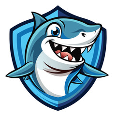 Cartoon Shark with Sharp Teeth Inside a Blue Shield
