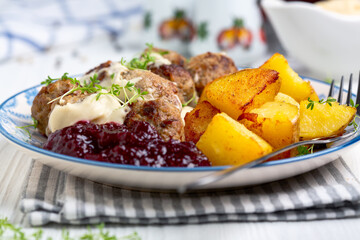 Meat meatballs. Swedish cuisine.