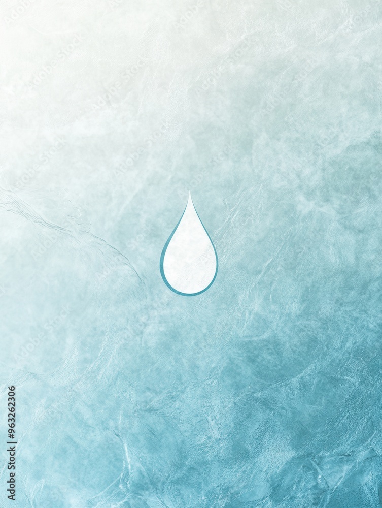 Poster This design showcases a single drop of water, representing hydration and freshness against a soft blue background. Generative AI