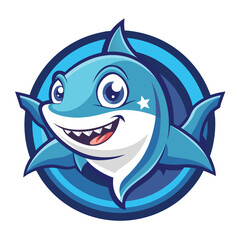 Cartoon Shark with Blue Circle Background and Smiling Face