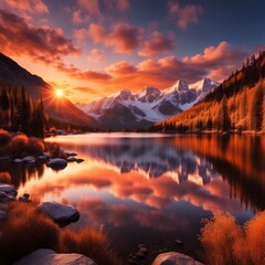 Beautiful sunset in the lake