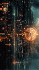 Futuristic digital design with glowing circuits and energy orbs, evoking themes of technology and innovation.