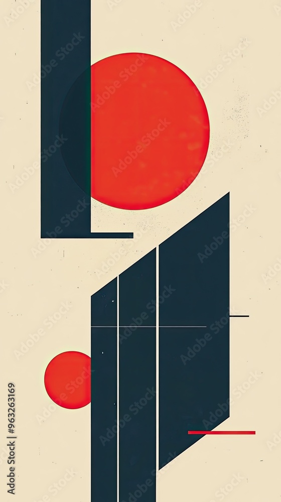 Sticker a modern abstract composition featuring geometric shapes in red and black, creating a striking visua